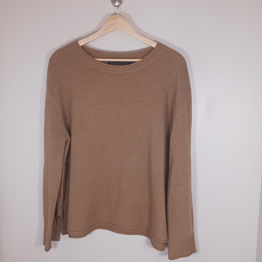 Jenni Kayne Everyday Sweater XL Brown Wool Cashmere Blend Rolled Hem Oversized